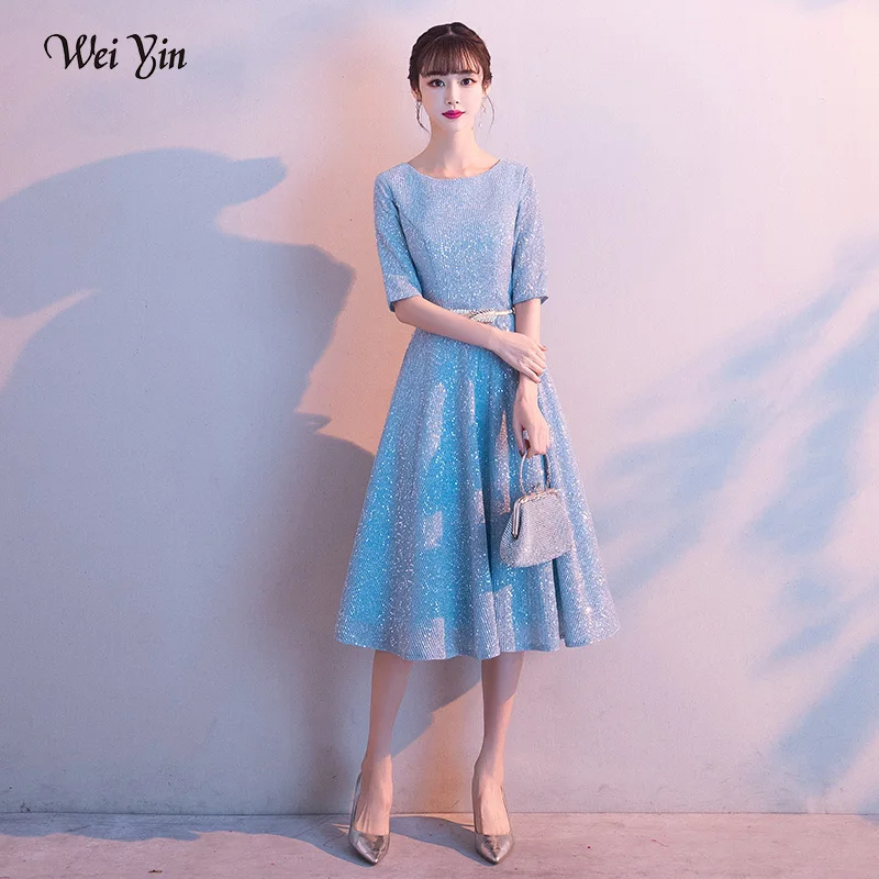 

wei yin AE0423 Robe De Soiree Lace Short Evening Dress Cheap Short Sleeve Evening Gowns Short Evening Party Dreses