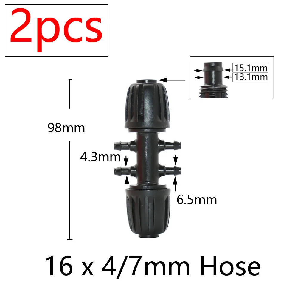 plant watering kit 2Pcs 16mm 1/2'' PE Pipe Connector Splitter Tee Coupling Threaded Lock to 4/7mm 3/5mm Hose Garden Watering Drip Irrigation drip irrigation kit for container gardening Watering & Irrigation Kits