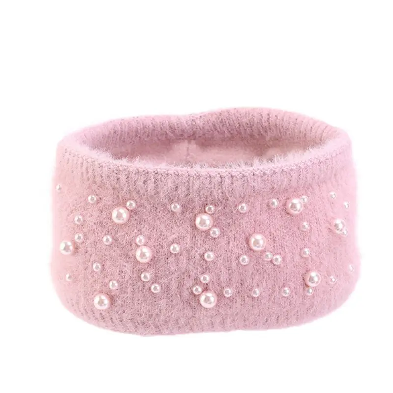 Розовый Женская Теплая повязка для волос ручной вязки из искусственного кроличьего меха для девочек, милая повязка на голову - Цвет: Розовый