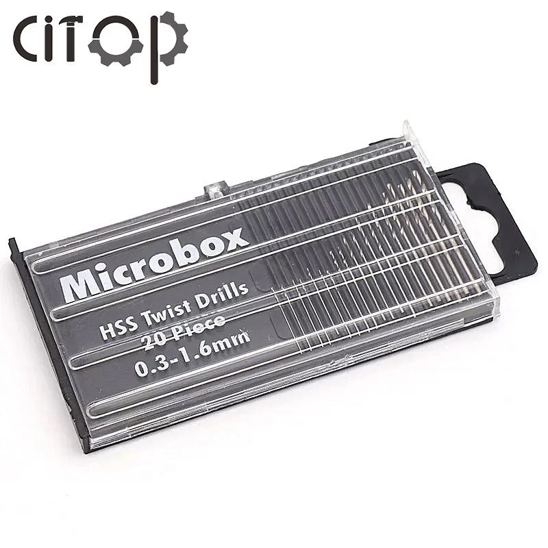 Citop 20pcs/box HSS 0.3-1.6mm Twist Drill Bits Set Hand Model Craft With Box Tool Aluminum Mini Drill Bit For Wood Circuit Board