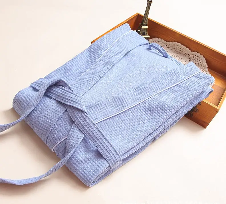 light blue Горячее предложение, хлопковое кимоно с вафельным принтом, банный халат для женщин, сексуальный халат размера плюс, одежда для подружек невесты, женский халат, Осенний халат для женщин - Цвет: light blue