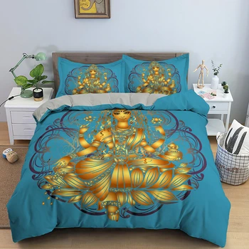 

Customize Light Green Background Buddha Bedding Set Queen King 14 Sizes 2/3Pcs Duvet Cover Sets With Pillowcase Quilt Covers