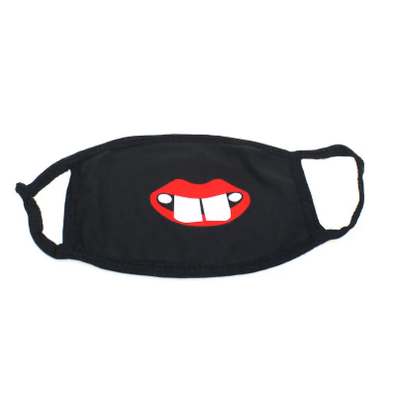 1pcs Unisex Cartoon Funny Teeth Letter Mouth Black Cotton Half Mouth Mask Anti-bacterial Dust Winter Warm Cute Masks