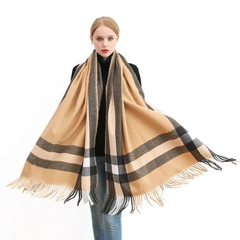 

Manufacturers direct sales of autumn and winter ladies Plaid pure cashmere striped scarf customized men's English thermal neck w