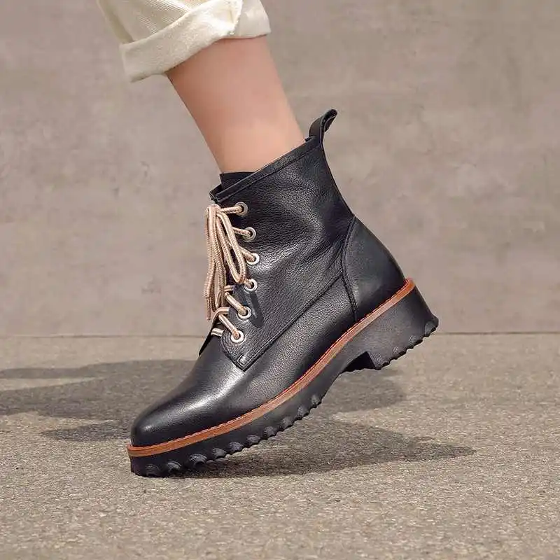 Krazing pot/короткие ботинки из телячьей кожи с круглым носком на среднем каблуке; модные водонепроницаемые ботильоны с перекрестной шнуровкой в консервативном стиле; l10