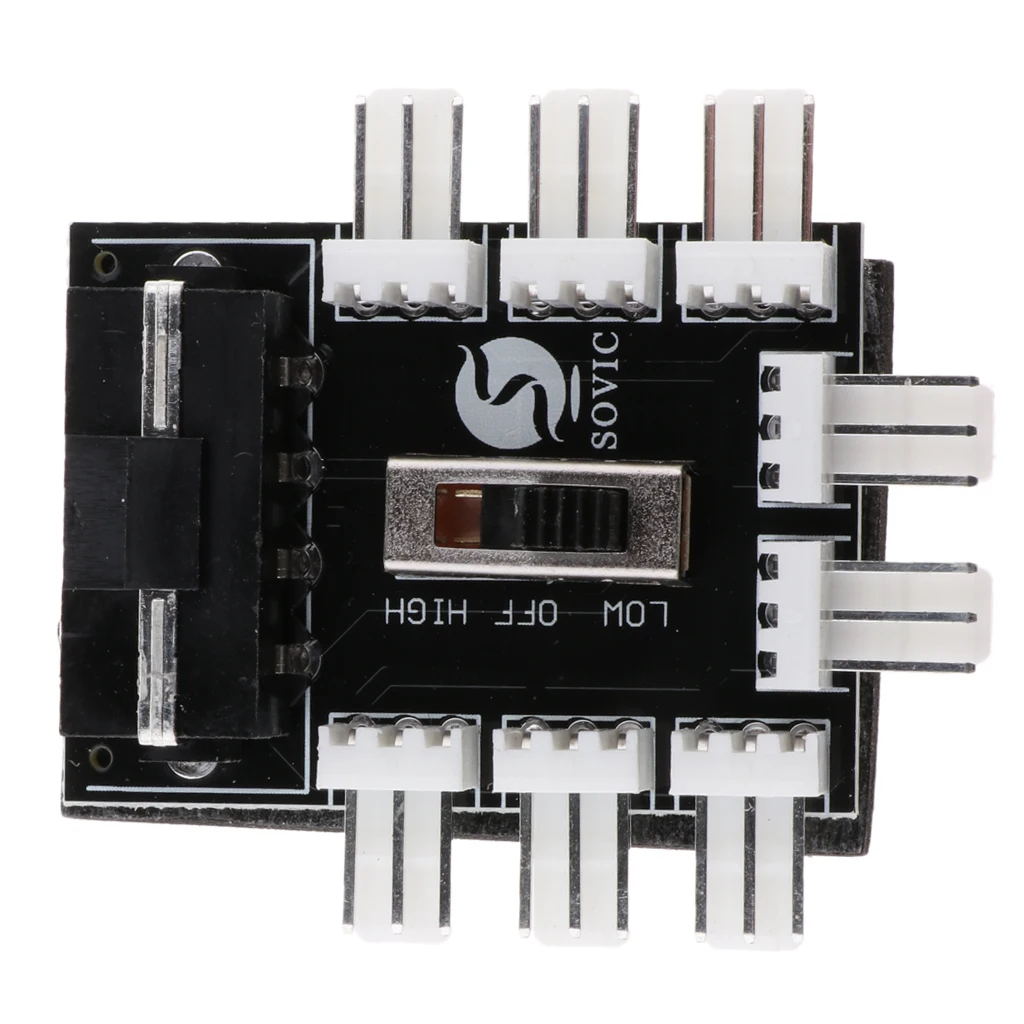 4 Pin IDE to 8 Channel 3Pin Male Socket Fan Hub 12V Power Supply Splitter Adapter