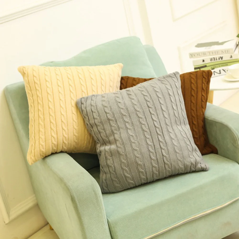

Knitted Pillowcase Double-sided Wool Office Car Cushion Cover Acrylic Soft and Warm