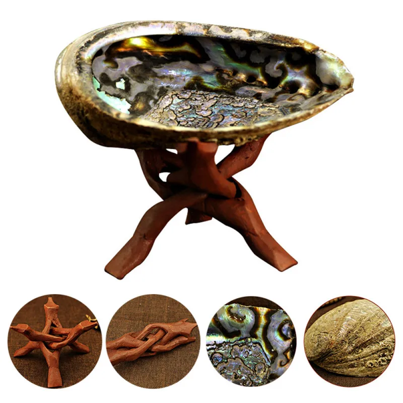 TTLIFE Abalone Shell Smudge Kit Wooden Tripod for White Sage Stick Room Purification Smoke Supplies Multifunction Home Decor