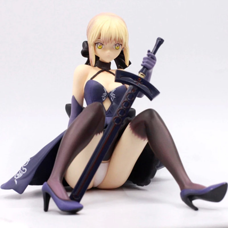 

18cm Fate/stay Night Altria Pendragon Seated Black Dress Action Figure Anime PVC Saber Collection Model Dolls Toys for Gifts