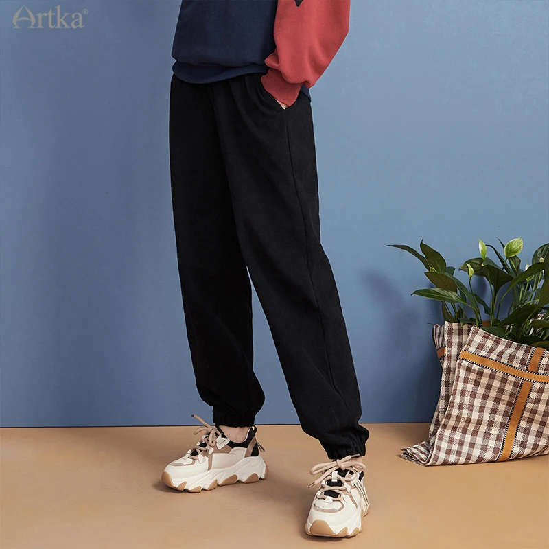 

ARTKA 2020 Autumn Winter New Women Pants Casual Loose 2 Color Sport Pants Elastic High Waist Long Jogger Baggy Trousers ZA28308D