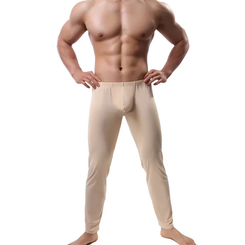 Men Thermal Underwear Bottoms Long Johns Sexy Bottoms Pajama Low Rise Tight Legging Pouch Warm Thermal Underwear Bottoms