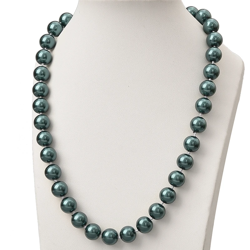 

Deep Green Pearls Charm Necklace For Ladies Gifts 10mm Round Pearls Shell Artificial Necklace 18inch Making Design H838