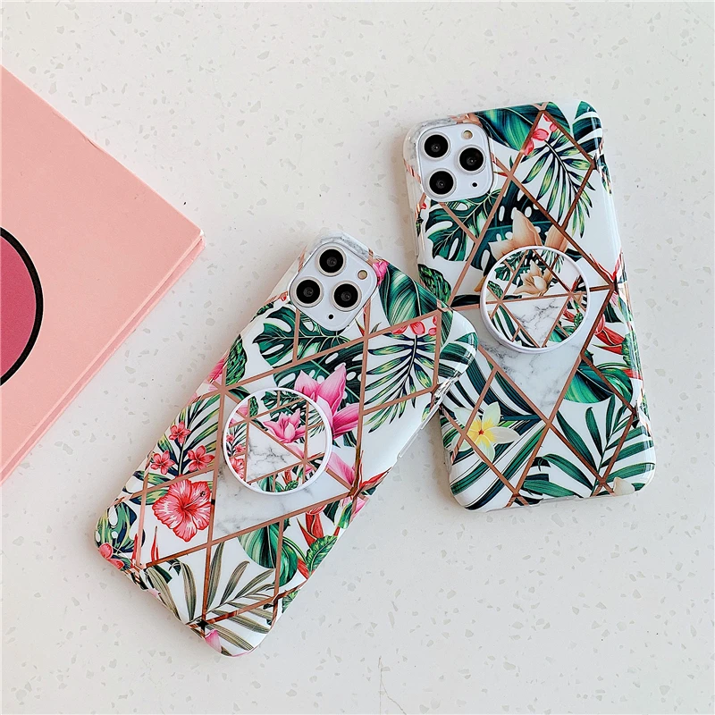 Luxury Flowers Phone Case for Iphone 11 Pro Max X Xsmax Xr Anti-knock Soft Silicon Case for Iphone 6 7 8Plus Cover With the Ring