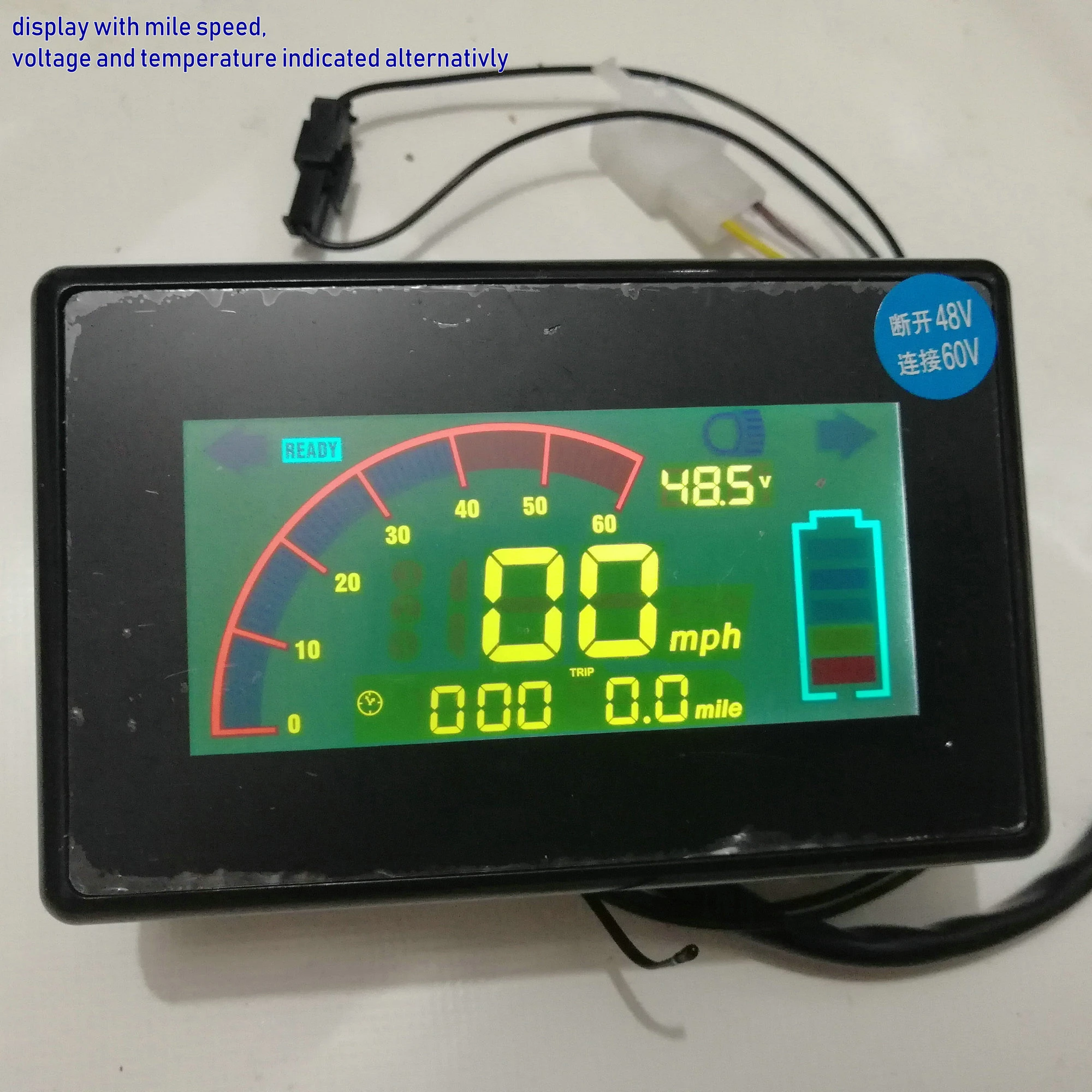 Speedometer LCD Display 48v60v72v With Mile/h Speed+Battery Level