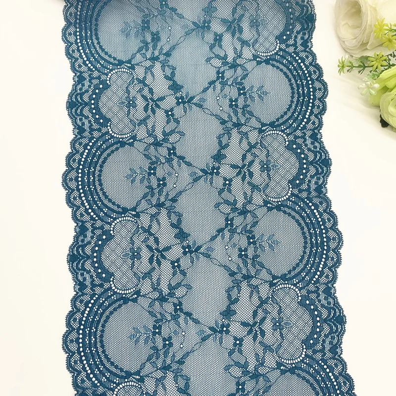 3y/lot Width 24.50cm Teal Blue Stretch Lace Trim Soft 1