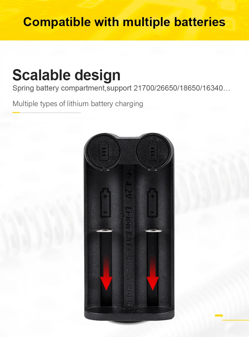 PUJIMAX 18650 battery charger Smart charging 2 slot 3.7V 26650 18350 32650 21700 26500 Rechargeable Battery charger battery charger battery charger adapter