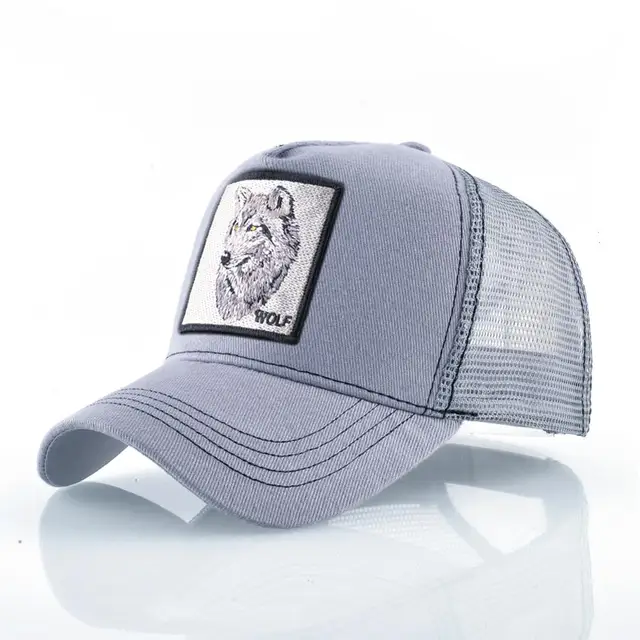 Fashion Animals Embroidery Baseball Caps Men Women Snapback Hip Hop Hat Summer Breathable Mesh Sun Gorras Unisex Streetwear Bone Gray Wolf Head