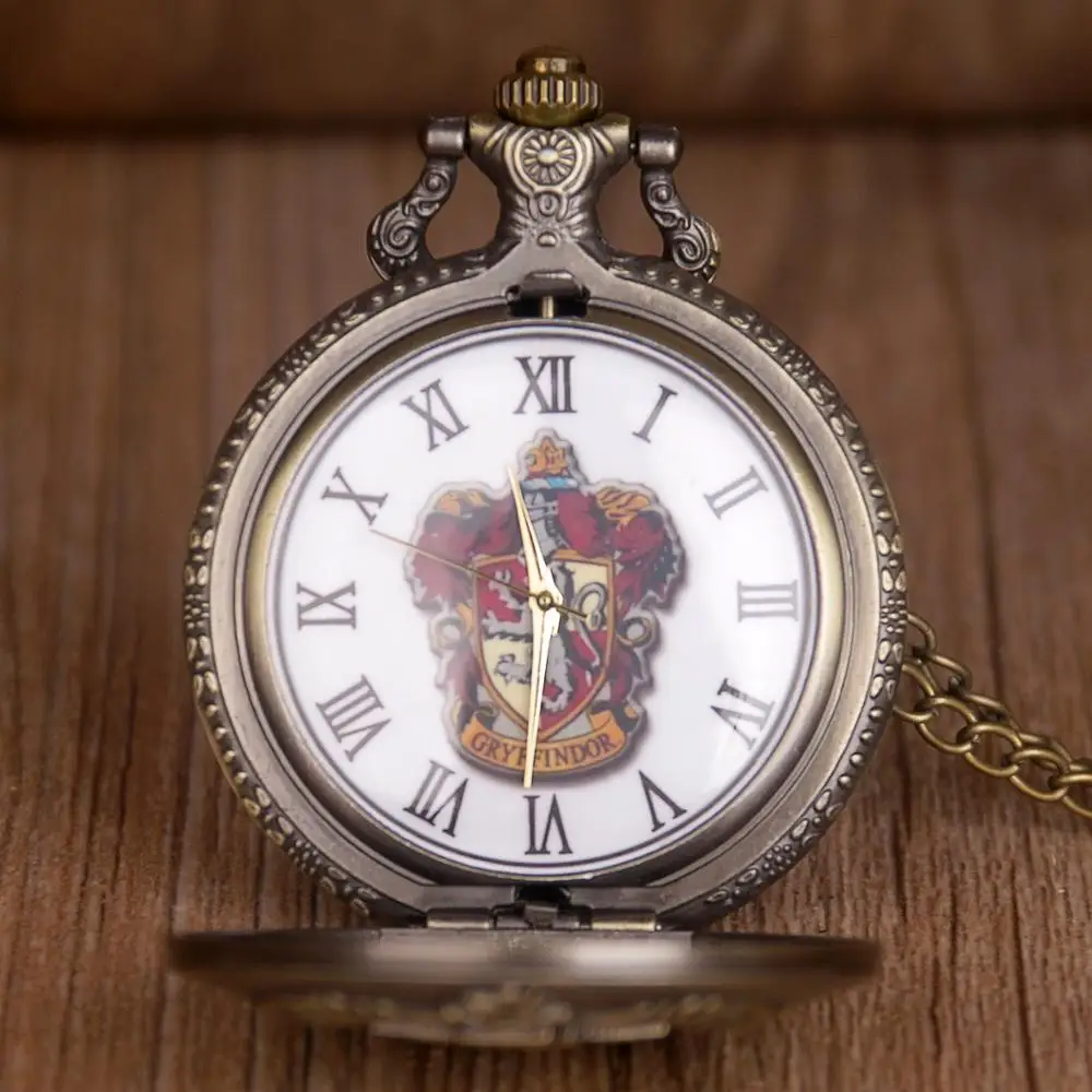 Винтаж Гриффиндор узор кварцевые карманные часы ретро Подвеска для ожерелья карманные и Fob часы для мужчин и женщин подарок