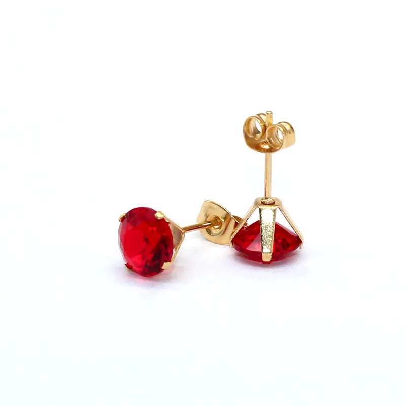 Brief AAA Zircon Stud Earrings Round Red Crystal Jewelry With 316 L Stainless Steel Earring For Unisex Anti Allergy | Украшения и
