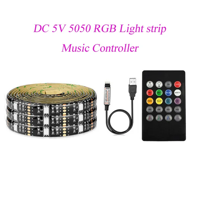 USB Светодиодная лента 5050 RGB сменный светодиодный фоновый светильник для ТВ 50 см 1 м 2 м 3 м 4 м 5 м DIY гибкий светодиодный светильник - Испускаемый цвет: Music Controller Set