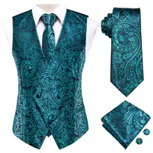 Gilet en soie pour hommes, boutons de manchette Hanky, cravate, ensemble pour costume, robe de mariage, Paisley Floral, gros, 4 pièces, nouveauté 