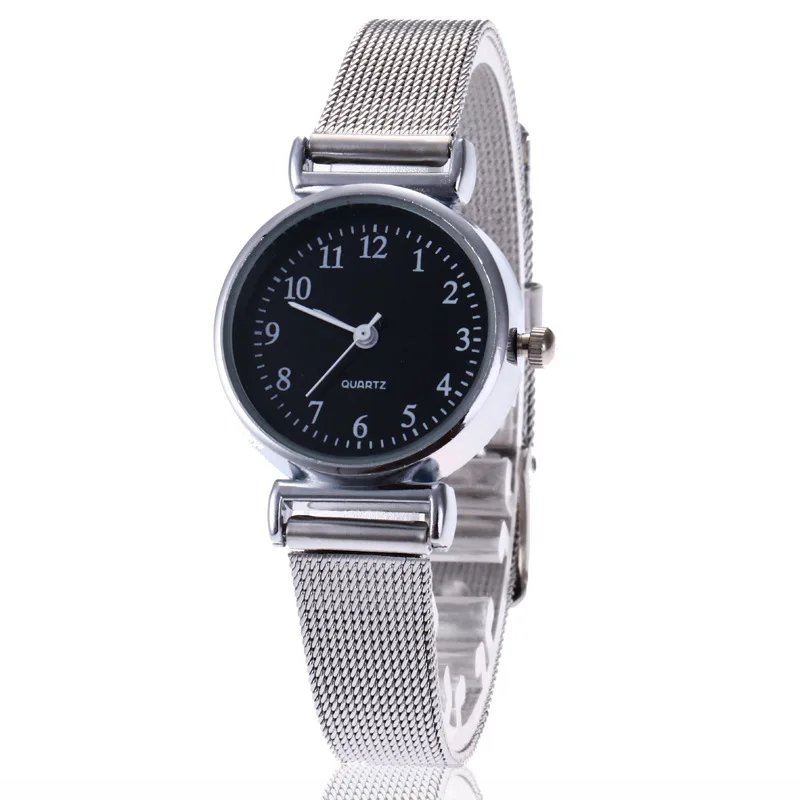 Простые Серебряные часы женские синие из нержавеющей стали с сетчатым ремешком модные повседневные кварцевые часы с браслетом Feminino
