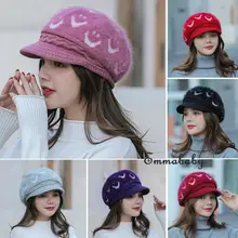 Фирменная Новинка, женская зимняя теплая шапка из искусственного меха со смайликом, вязанная теплая шапка, берет, вязаная крючком шапка, сутулятся, мешковатые козырьки для девушек