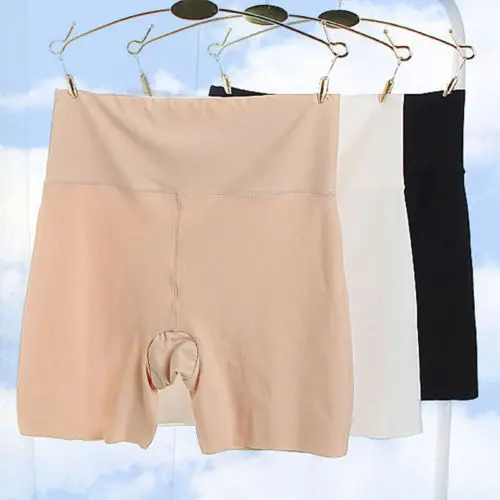 Women Mid-Rise Slip Safety Short Panties Tight Elastic Ice Silk Seamless Boyshorts Black White Skin Color | Женская одежда