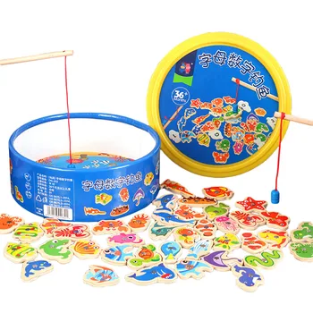 

41Pcs Fish Wooden Magnetic Fishing Toy Set Fish Game Educational Fishing Parent-child interactive Toys outdoor Educational