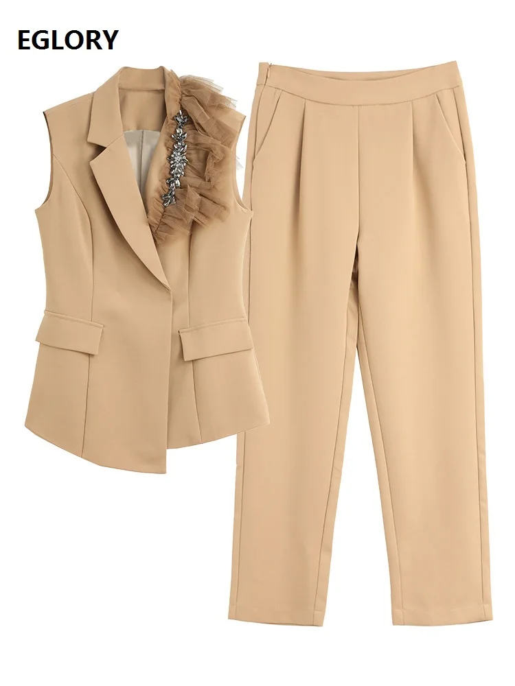 Elegant Work Suits 2020 Summer Business Set Women Notched Collar Beading Deco Sleeveless Blazer Coats+Skinny Pants & Capris Sets Elegant Work Suits 2020 Summer Business Set Women Notched Collar Beading Deco Sleeveless Blazer Coats+Skinny Pants & Capris Sets