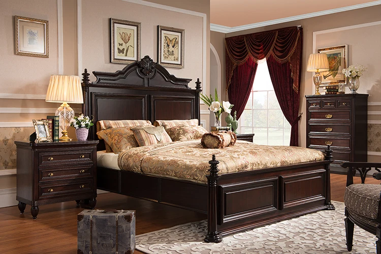 Новейший дизайн деревянных коробок, современный набор мебели для спальни, кровать королевского и королевского размера и набор прикроватных тумбочек WA390