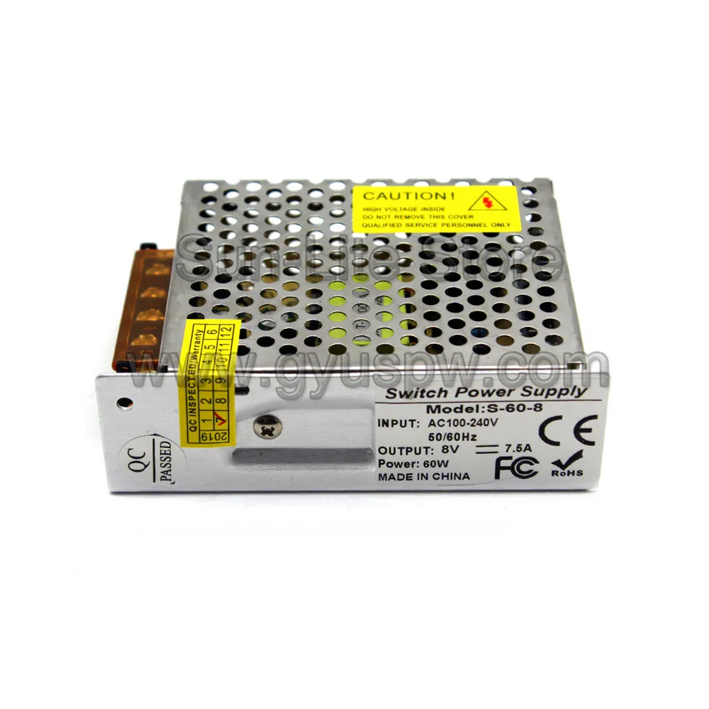 Одиночный выход DC8V 7.5A 60W импульсный источник питания Трансформатор 110v 220v AC DC 8V источник питания s для USB освещения CCTV CNC