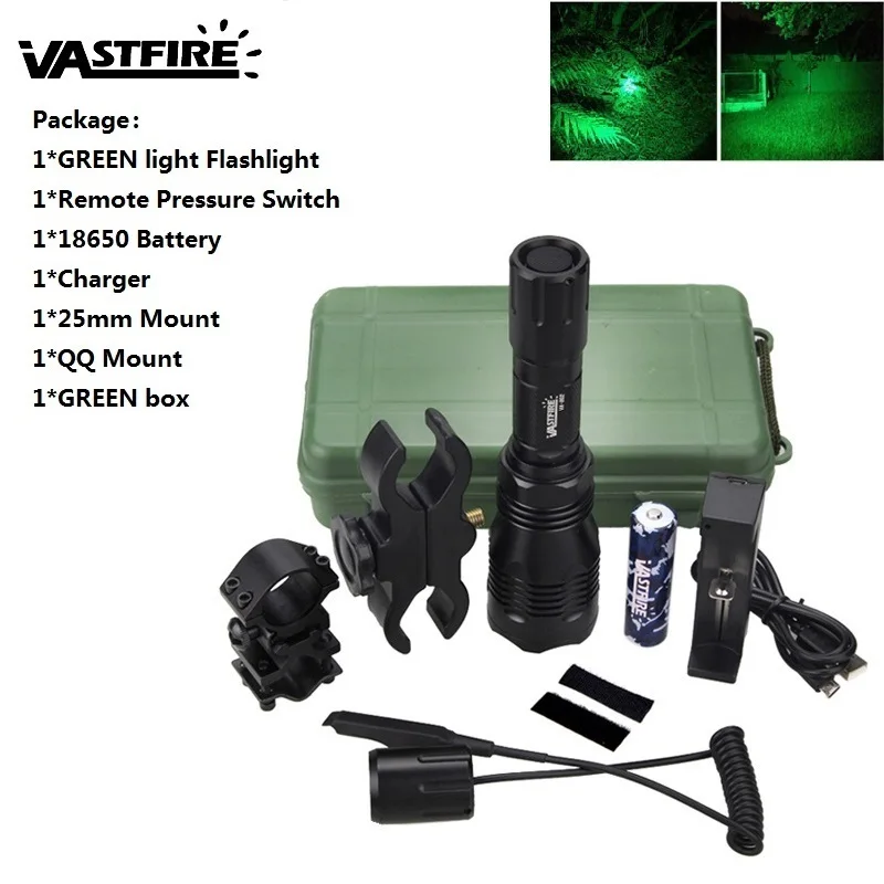 

400 Yard 600 LM Waterproof hunting Flashlight Green Light Lantern Portable Tactical Light use for hunting/fishing/outdoor