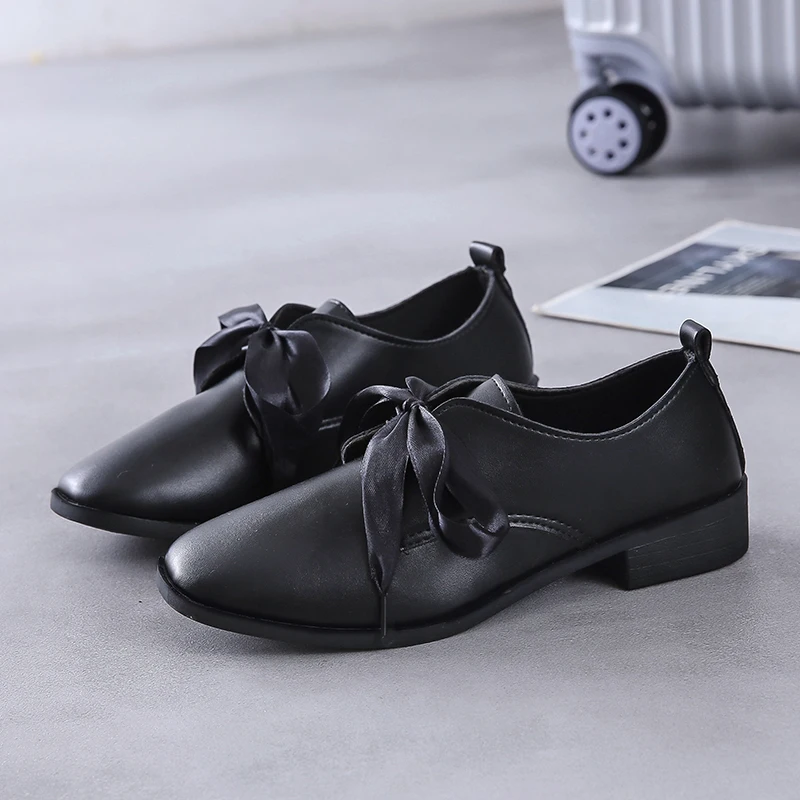 

Spring autumn fashion must-have wild ribbon design elegant simple retro small leather shoes women round head low heel W40-87