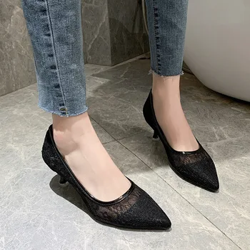 

Internet celebrity high-heeled shoes women's shoes 2020 new versatile French girl sexy temperament knitted pointed shallow mouth