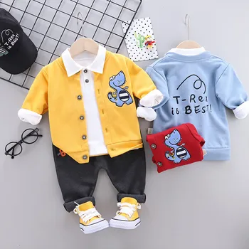 

Baby boy clothes cotton autumn three-piece suit baby boy cartoon dinosaur cardigan shirt trousers casual sports baby suit