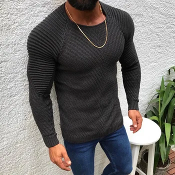 

Men Fashion Knitted Pullovers 2019 New Male Solid Color O-neck Striped Long Sleeve Sweater Autumn Winter Slim Fit Casual Sweater