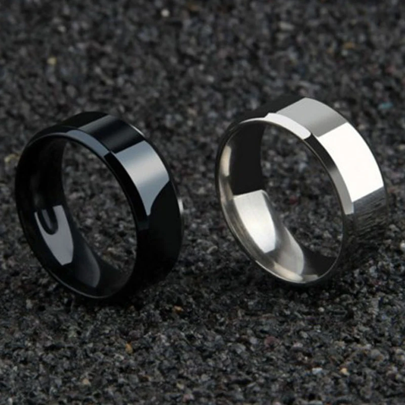 Anillos clásicos lisos de 8mm de ancho para hombre y mujer, anillos de moda simples de acero inoxidable de Color negro, regalo de fiesta, joyería