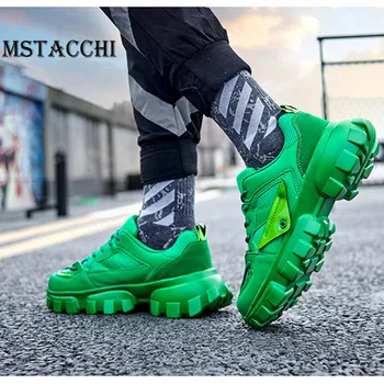 

MStacchi New Style Men Sneakers Leather Air Mesh Outdoors Shoes Lace-Up Shallow Thick Bottom Casual Shoes Fashion Flat Men Shoes