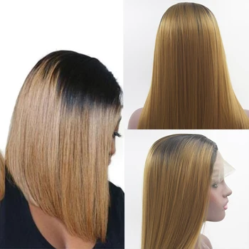 

Ombre Blond Short Bob Lace Front Synthetic Wigs For Black Women 1B/27 Colored straight Bob fiber Wig