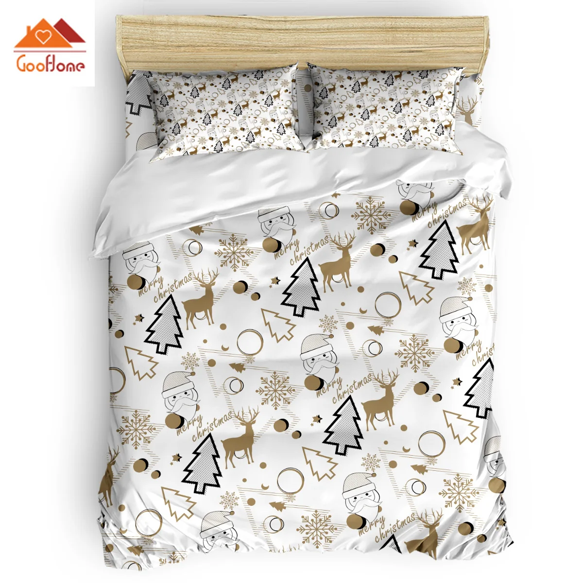 

Santa Claus Reindeer Christmas Tree Duvet Cover Set Vintage Floral Art Design Collection of 3/4pcs Bedding Set Bed Sheet Pillow