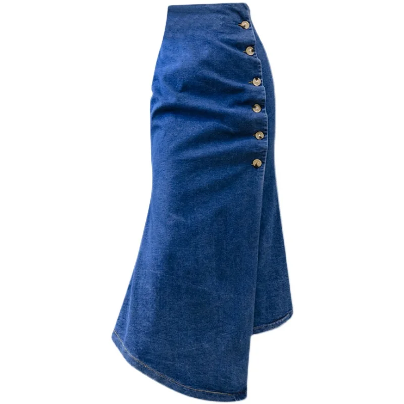 

Женская джинсовая юбка-годе, демисезонная плиссированная юбка-годе с завышенной талией