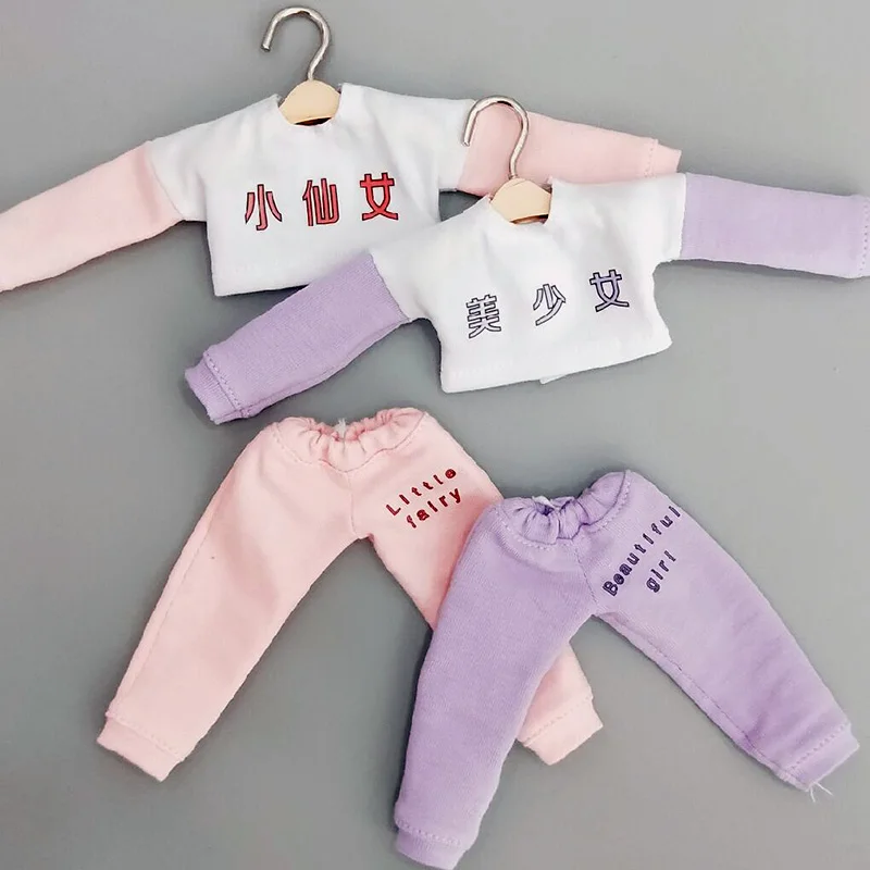 

Doll’s Blyth Clothes Printing Long Sleeve Hoodie+pant Barbies T-shirt for blyth ob24,barbies Clothing for 1/6 Doll Accessories