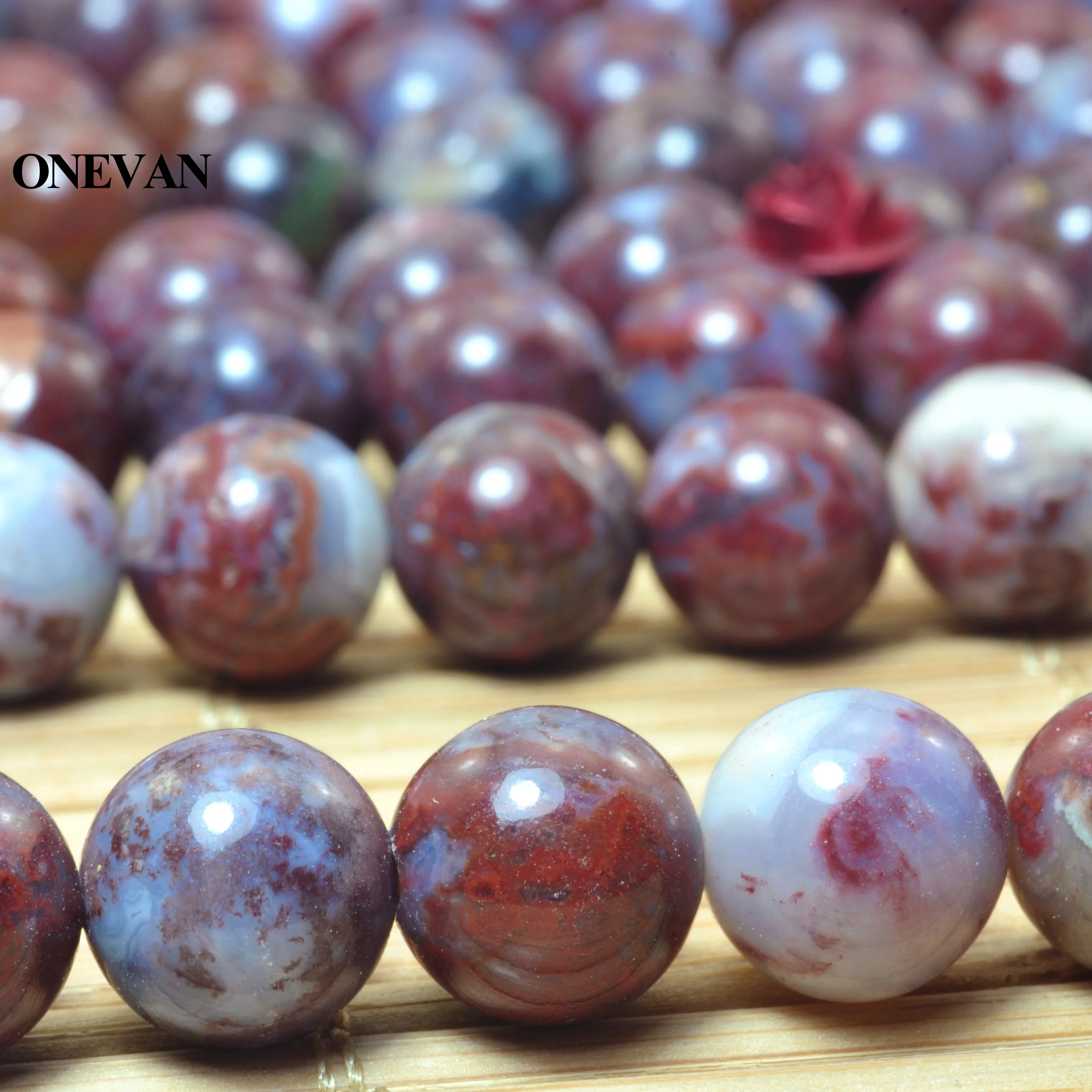 ONEVAN Natural Red Heliotrope Bloodstone Round 6mm 8mm Smooth Bracelet Necklace Jewelry Making Diy Accessories Gift Design