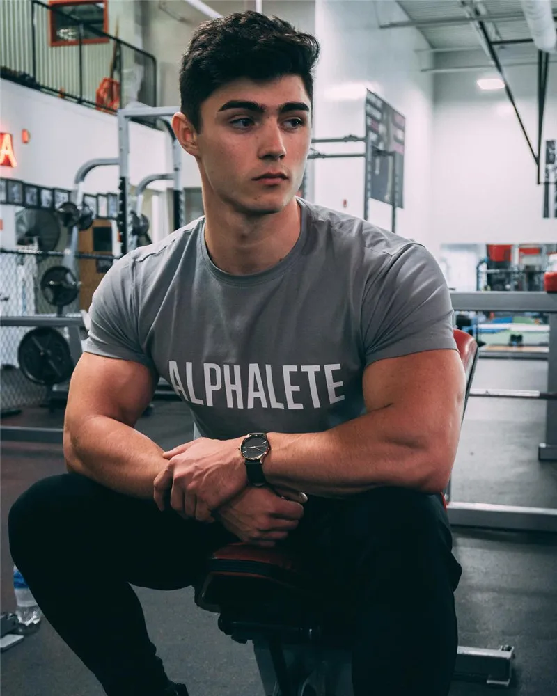 Новинка, Мужская футболка,, ALPHALETE, футболка для тренажерного зала, футболка с принтом, мужская, s, бодибилдинг, короткий рукав, рубашки для мужчин, 95% хлопок, брендовая одежда