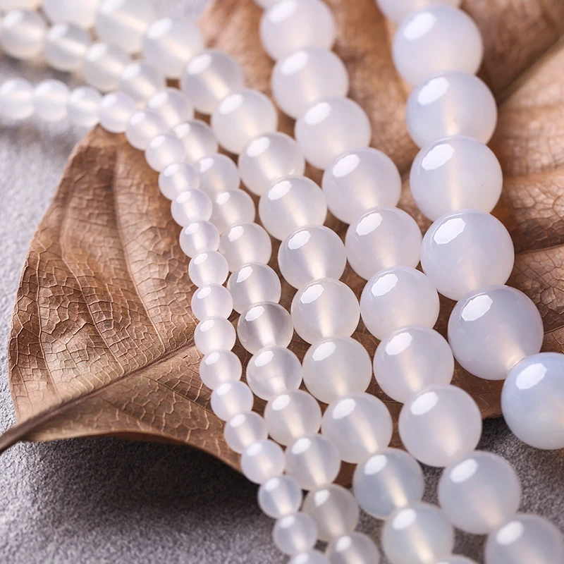 

Natural white chalcedony bracelet round beads jewelry DIY handmade necklace beads accessories