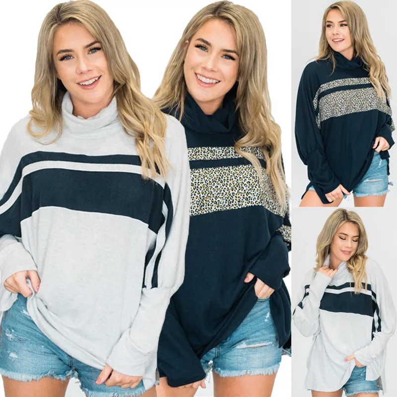 

Autumn Winter New Hoodies Sweatshirt Women Turtleneck Pullover Long Sleeve Stripe Printed Hoodie Woman Streetwear Ladies Clothes