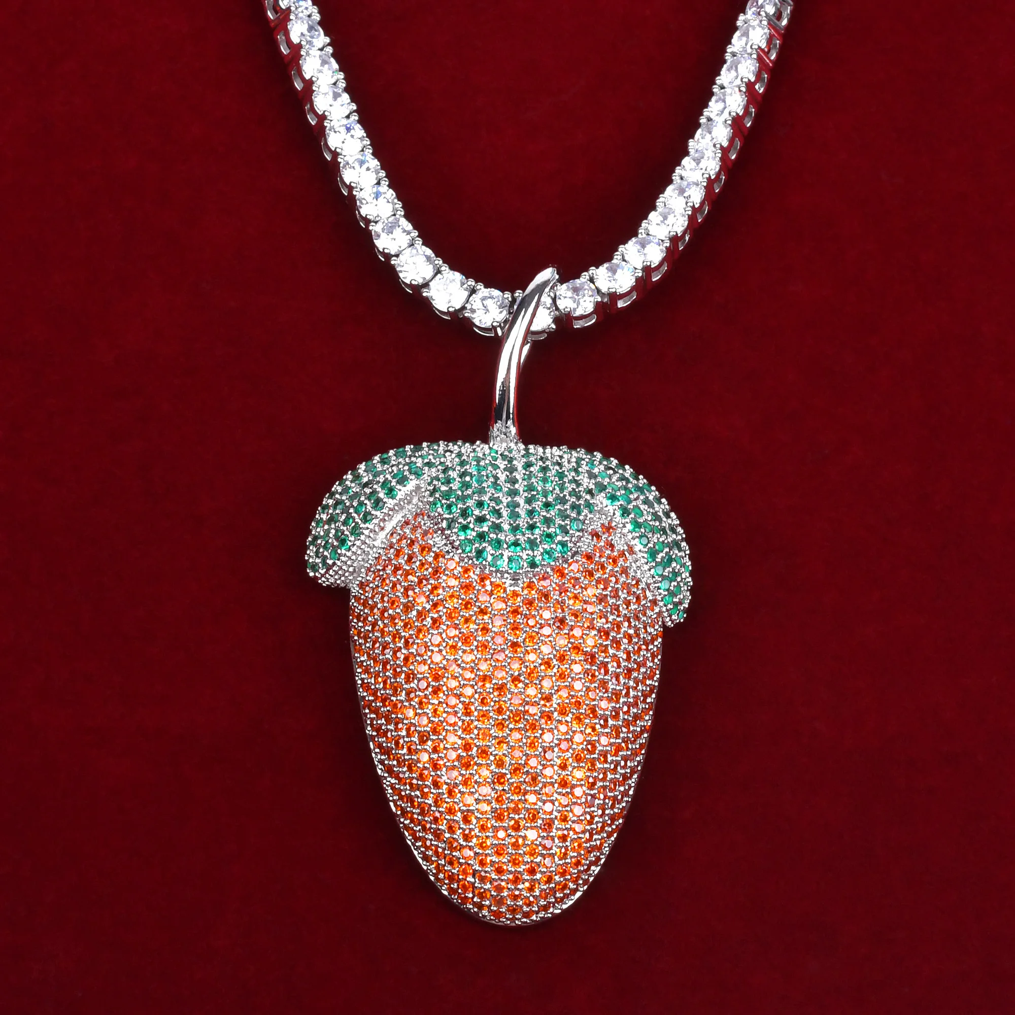 Strawberry Shaped Pendant Necklace for Women Hip Hop Rock Street Jewelry 3