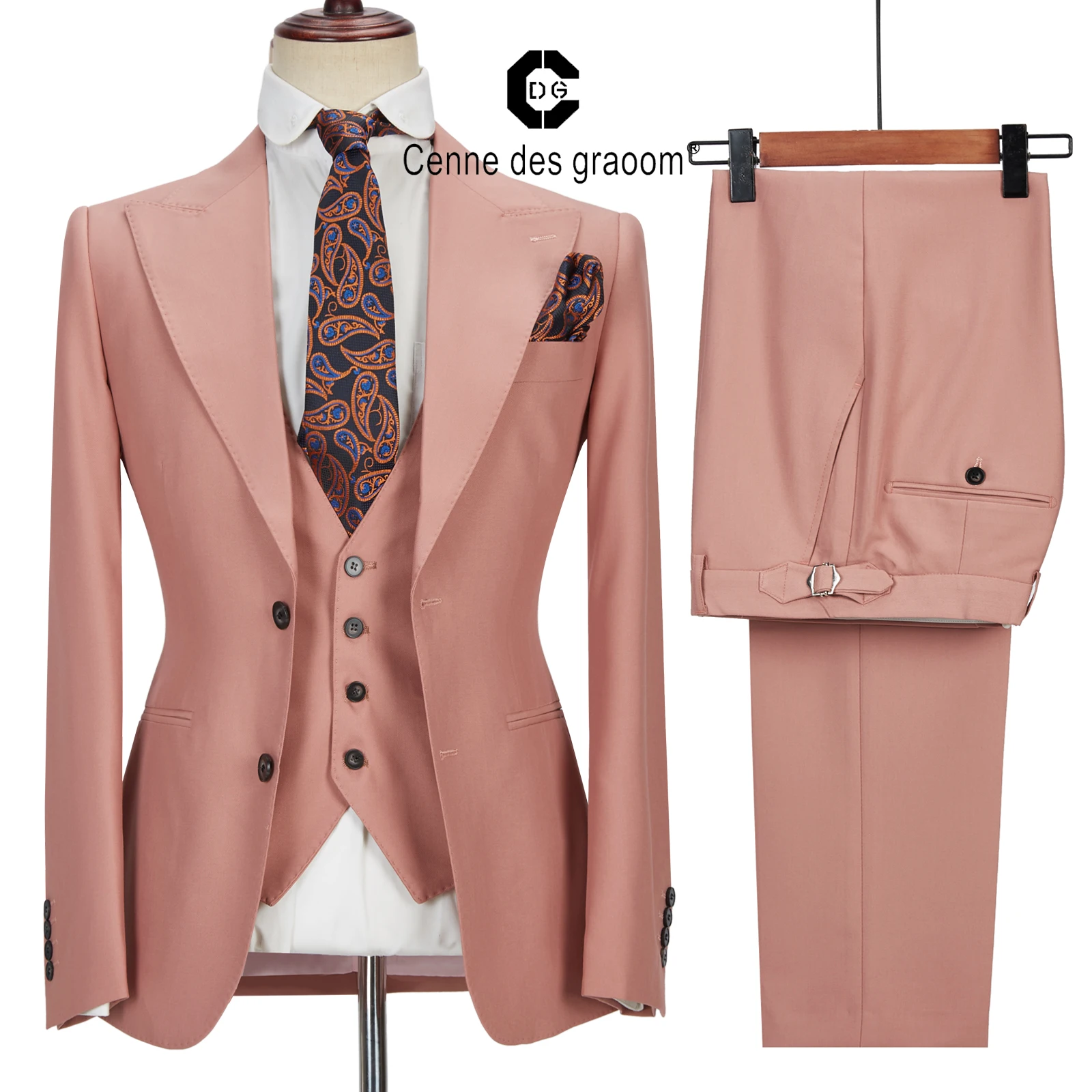 Conjunto de ternos masculinos cenne des graoom, roupas de trabalho, blazer feito sob medida, calça, 3 peças, vestido de casamento, noivo, formal