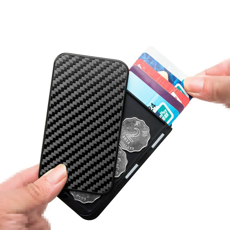 2020 Men Credit Card Holders Business ID Card Case Fashion Automatic RFID Card Holder Carbon Fiber Bank Card Wallets